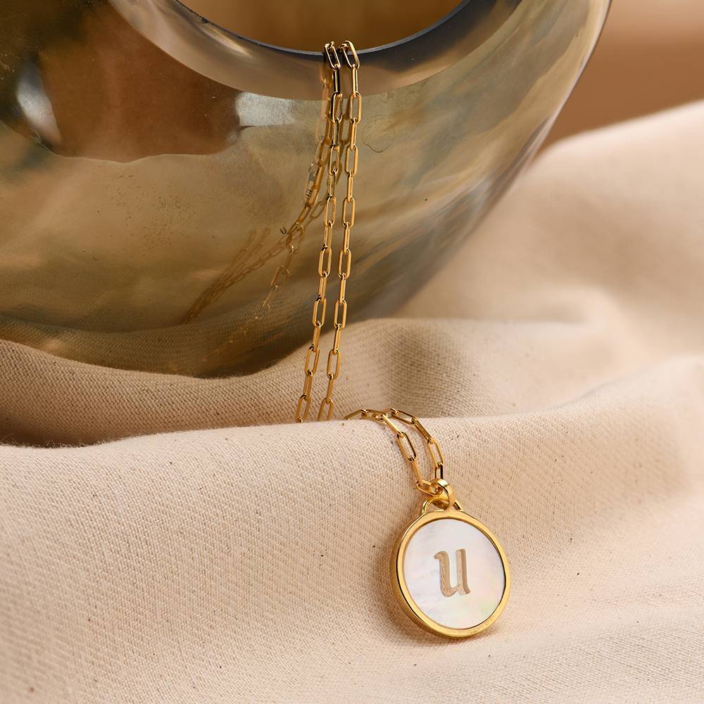 Mother of Pearl Initial Cutout Necklace in 18K Gold Plating-6 product photo