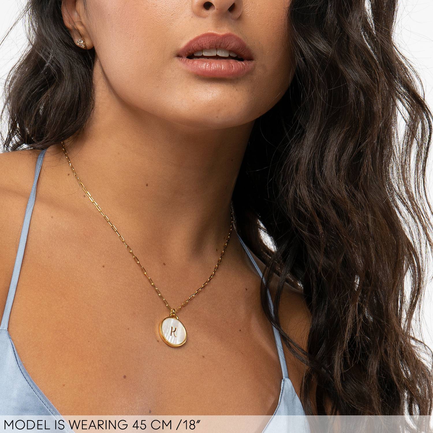 Mother of Pearl Initial Cutout Necklace in 18K Gold Plating-3 product photo