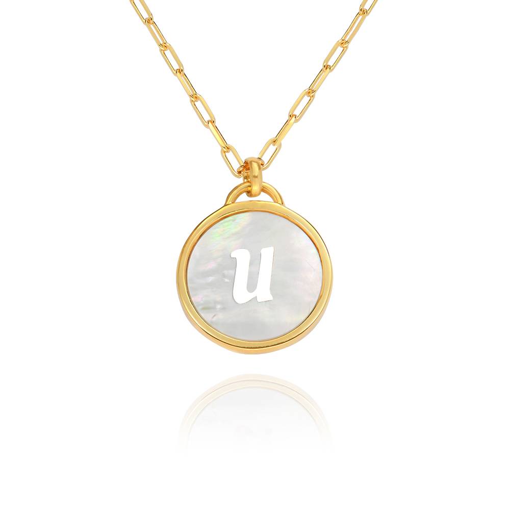 Mother of Pearl Initial Cutout Necklace in 18K Gold Plating-5 product photo