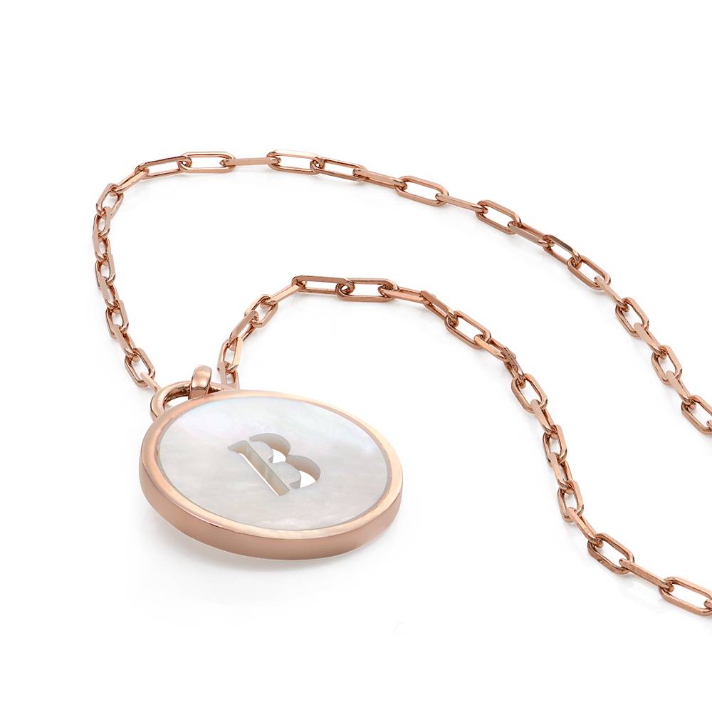 Mother of Pearl Initial Necklace in 18K Rose Gold Plating-4 product photo