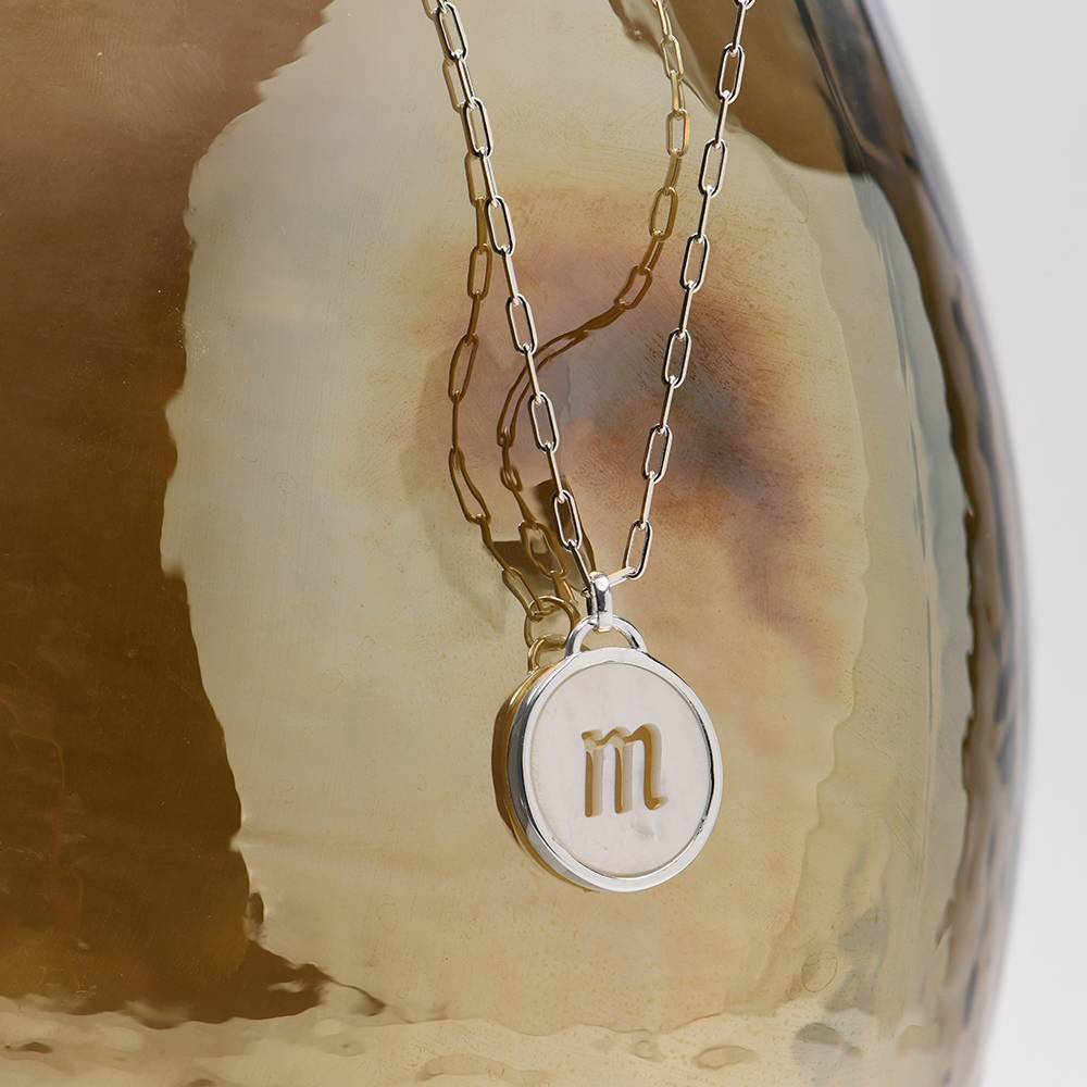 Mother of Pearl Initial Cutout Necklace in Sterling Silver-1 product photo