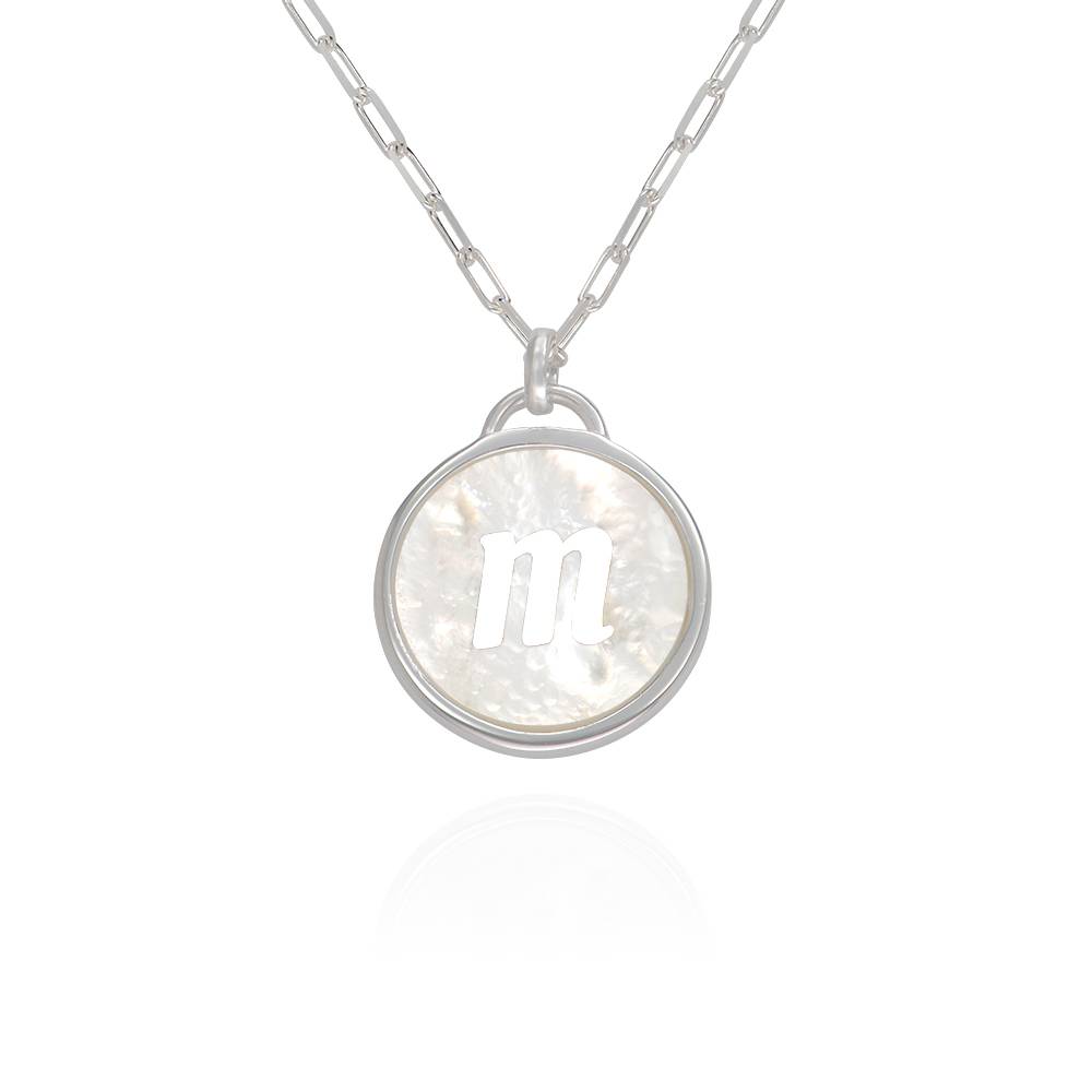 Mother of Pearl Initial Cutout Necklace in Sterling Silver-3 product photo