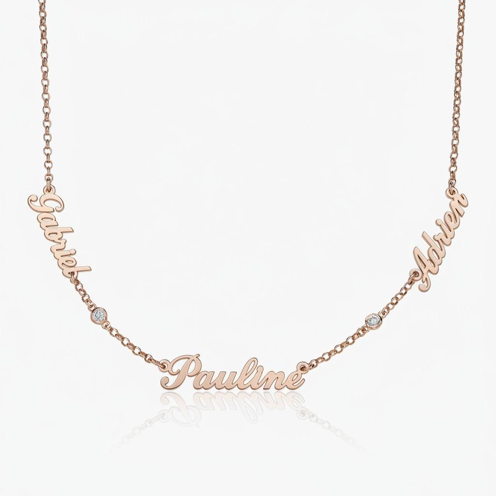 Collier prénoms multiples Héritage avec diamants en Vermeil Rose 18 carats-4 photo du produit