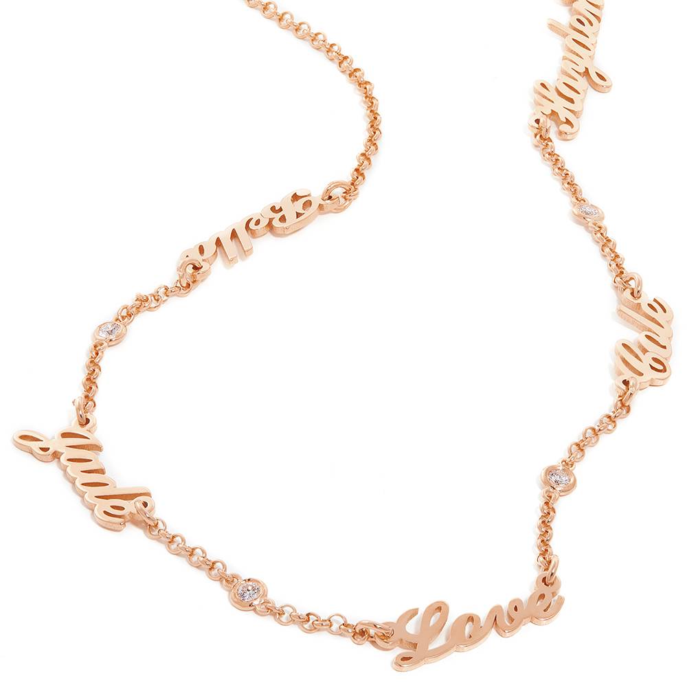 Collar con Nombres Múltiples Estilo Heritage en Oro Rosa Vermeil de 18K con Diamante-2 foto de producto