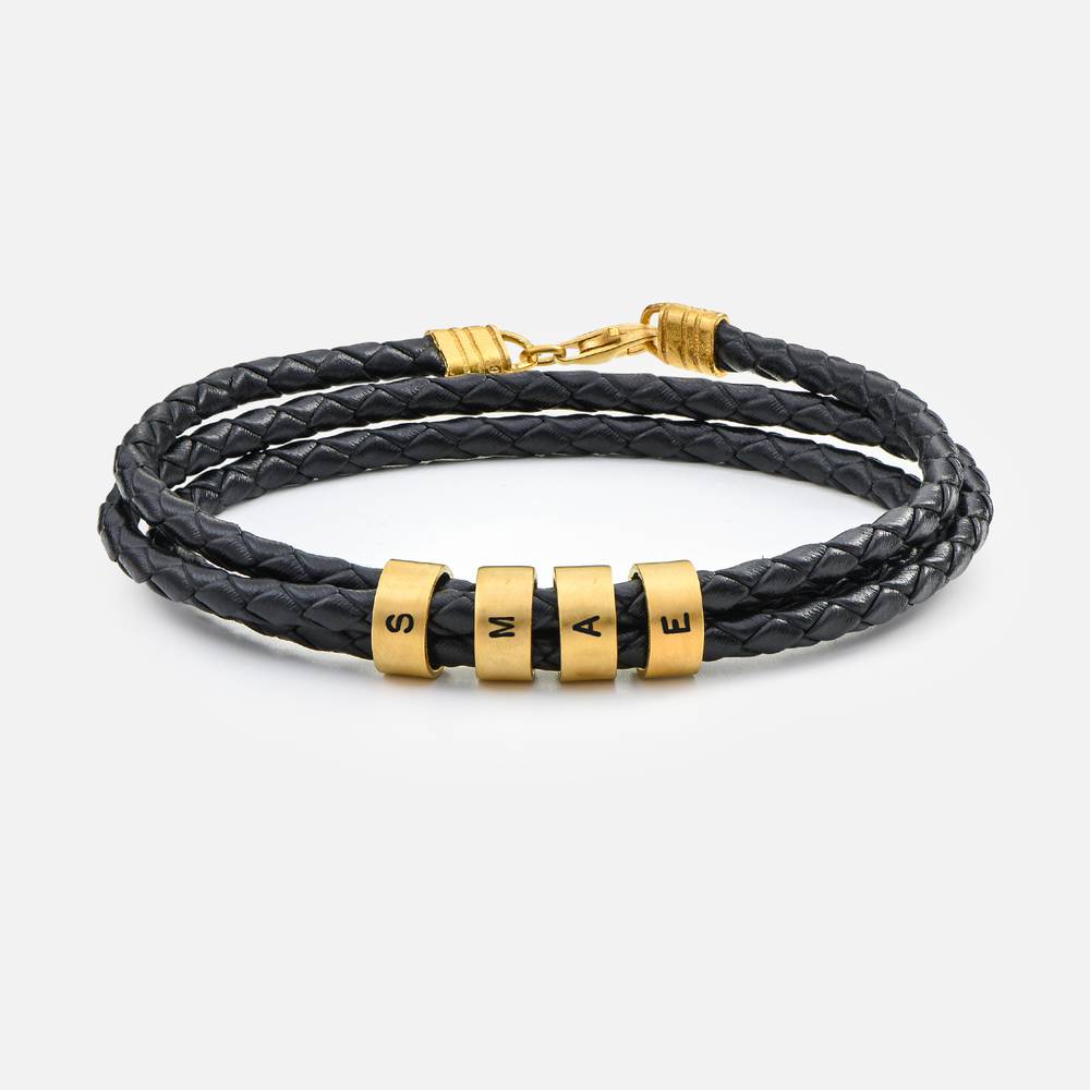 Navigator Braided Leather Bracelet with Small Custom Beads in 18ct product photo