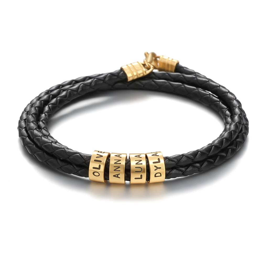 Navigator Braided Leather Bracelet for Men with Custom Beads in Gold Plating-3 product photo