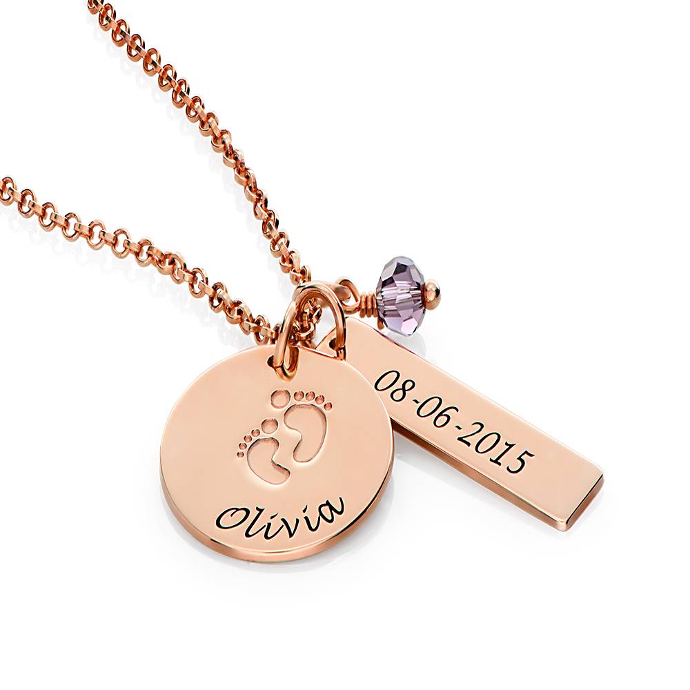 Baby Feet Charm Necklace in 18K Rose Gold Plating-4 product photo
