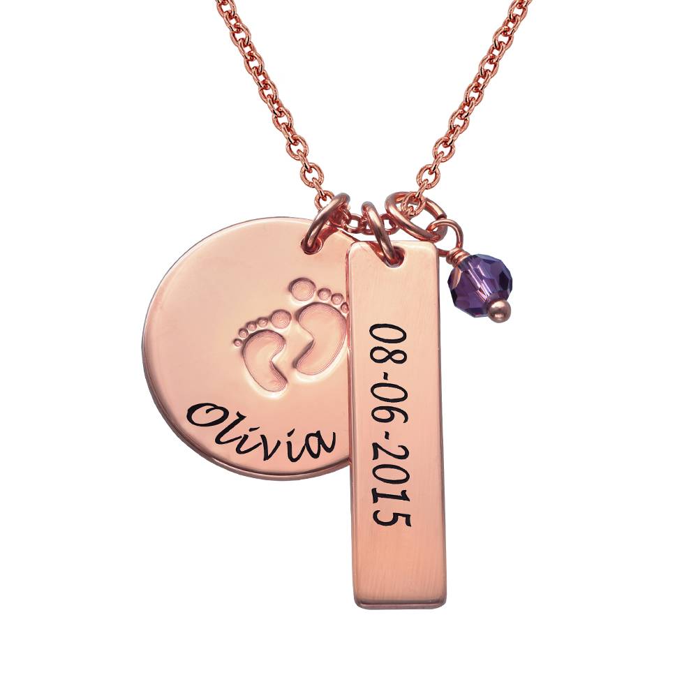 Nieuwe Mama Babyvoetjes Ketting in Rosé Verguld