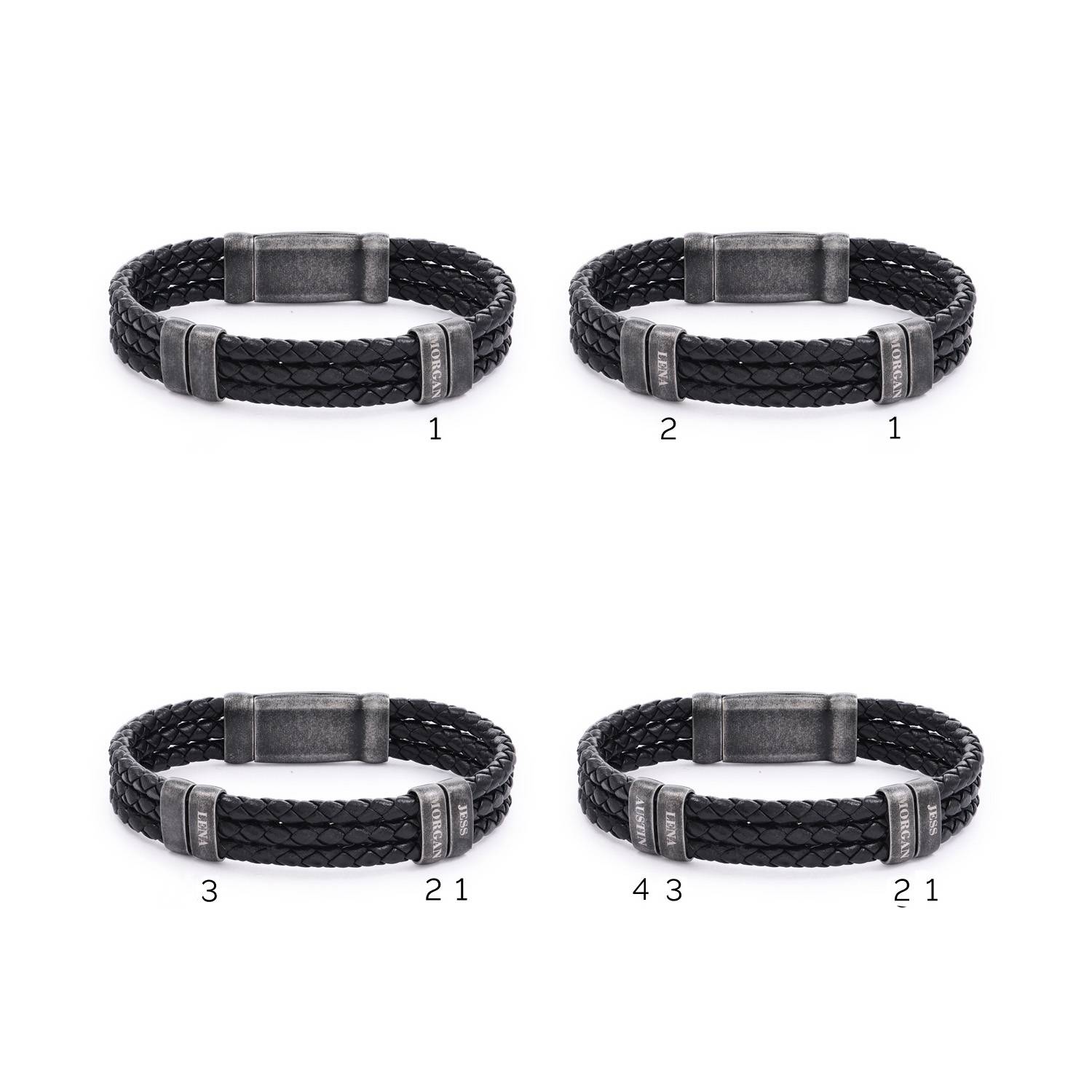 Flechtleder-Armband mit Oxid-Edelstahletiketten-2 Flechtleder-Armband mit Oxid-Edelstahletiketten-2 Produktfoto