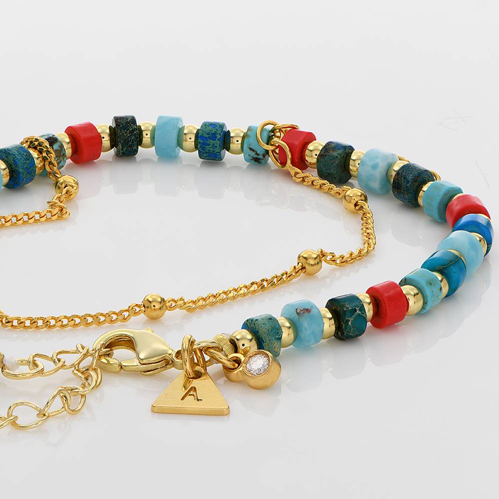 Tropical Layered Beads Bracelet/Anklet with Initials and Diamonds in Gold Plating-4 product photo