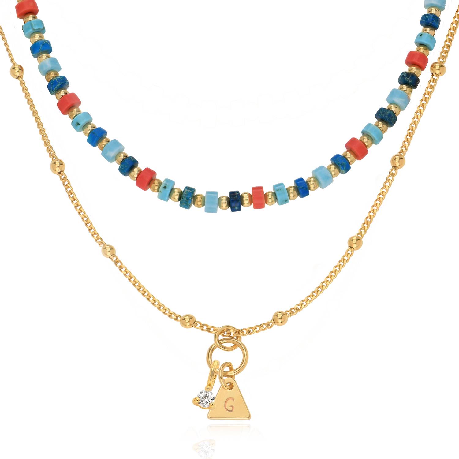 Pacific Layered Beads Necklace with Initials and 0.10CT Diamond in Gold Plating-4 product photo