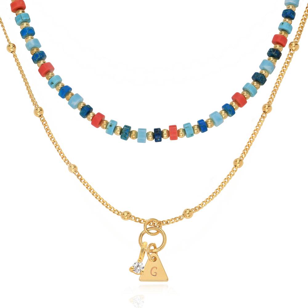 Pacific Layered Beads Necklace with Initials and Diamond in Gold product photo