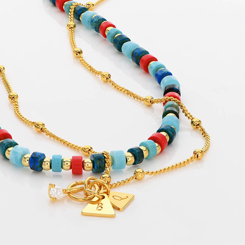 Pacific Layered Beads Necklace with Initials and 0.10CT Diamond in Gold Plating-4 product photo