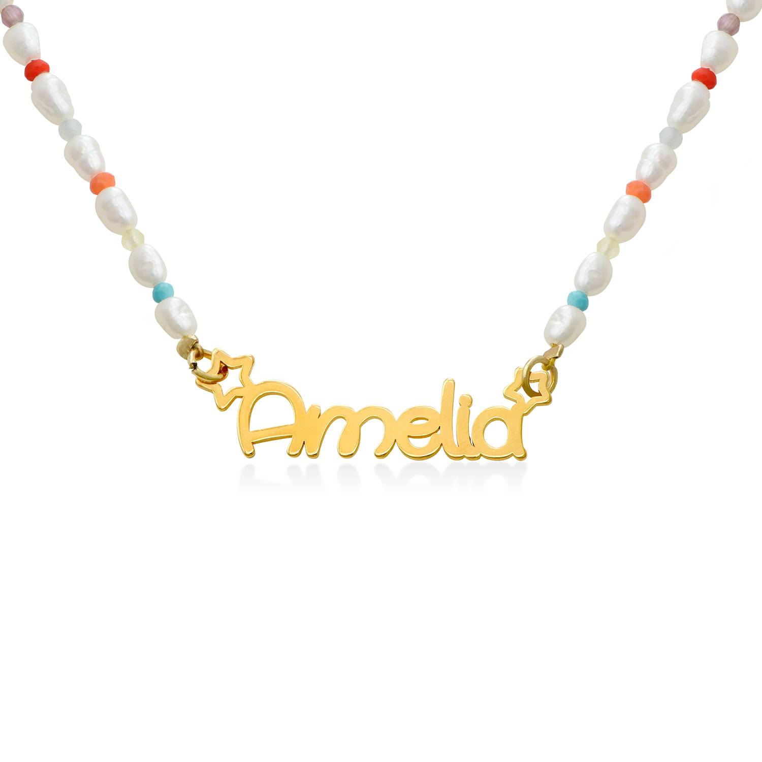 Perlehalskæde til piger med navn - forgyldt produkt billede