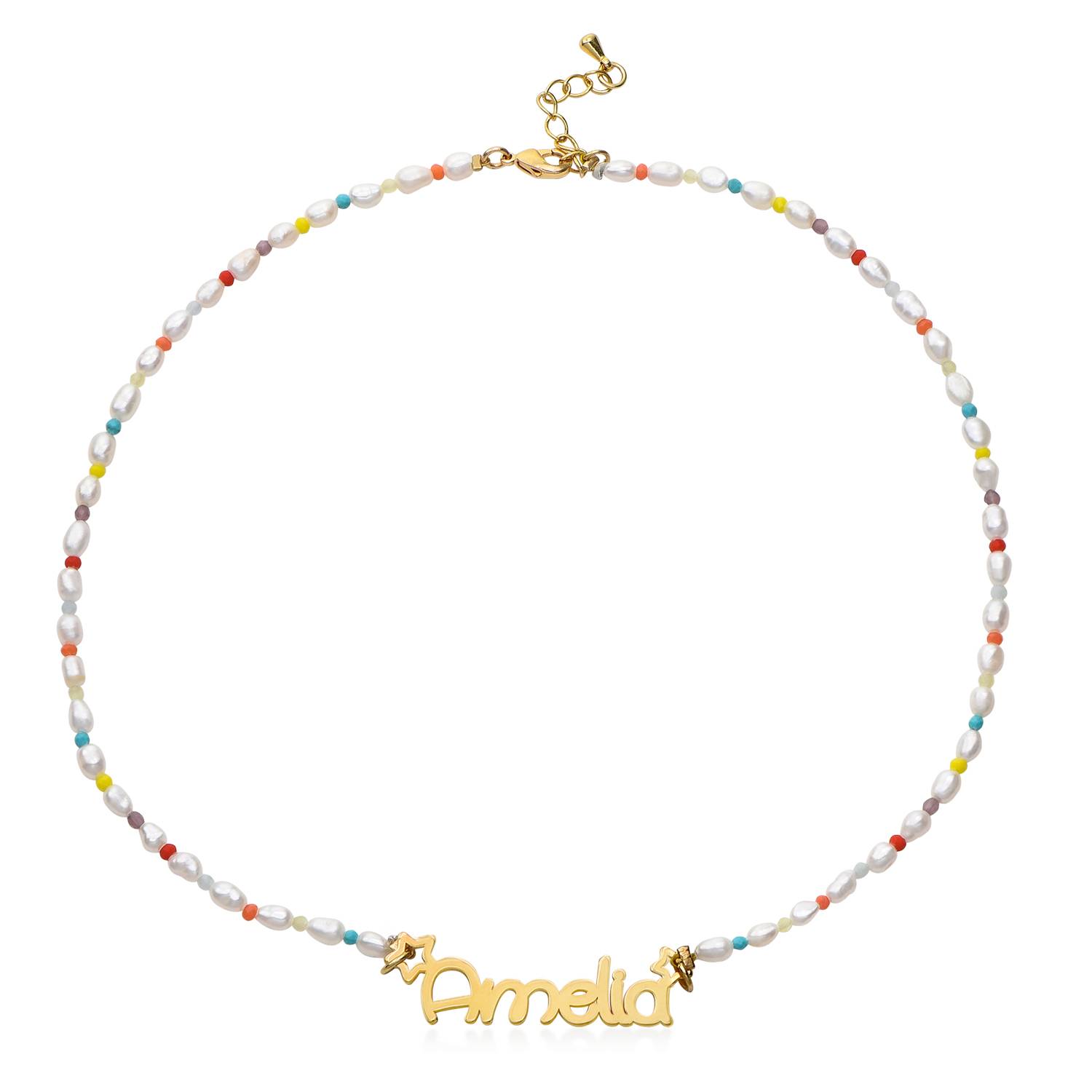 Collar de perlas con nombre para niña chapado en oro 18k-3 foto de producto