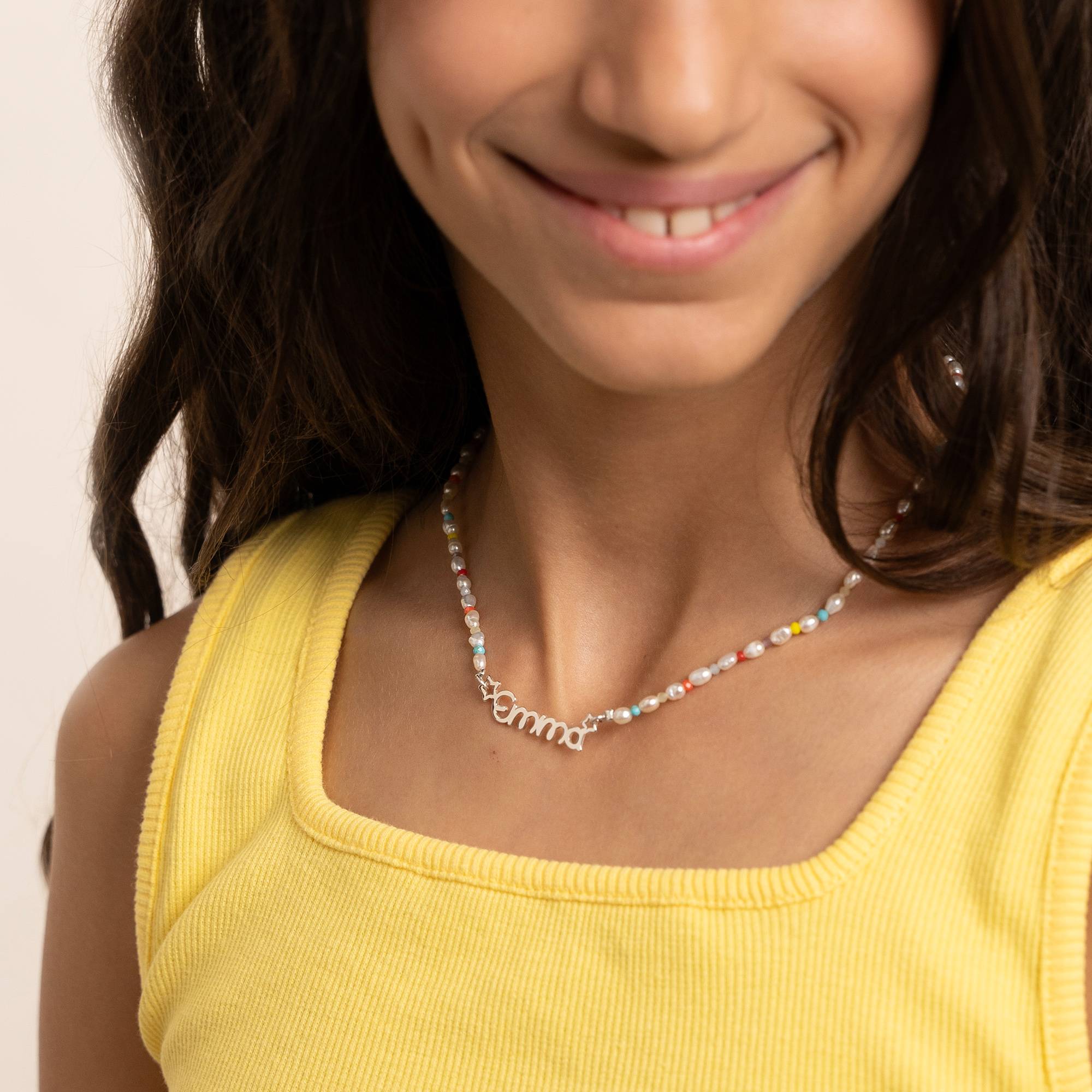 Collar de perlas con nombre para niña in Plata-2 foto de producto