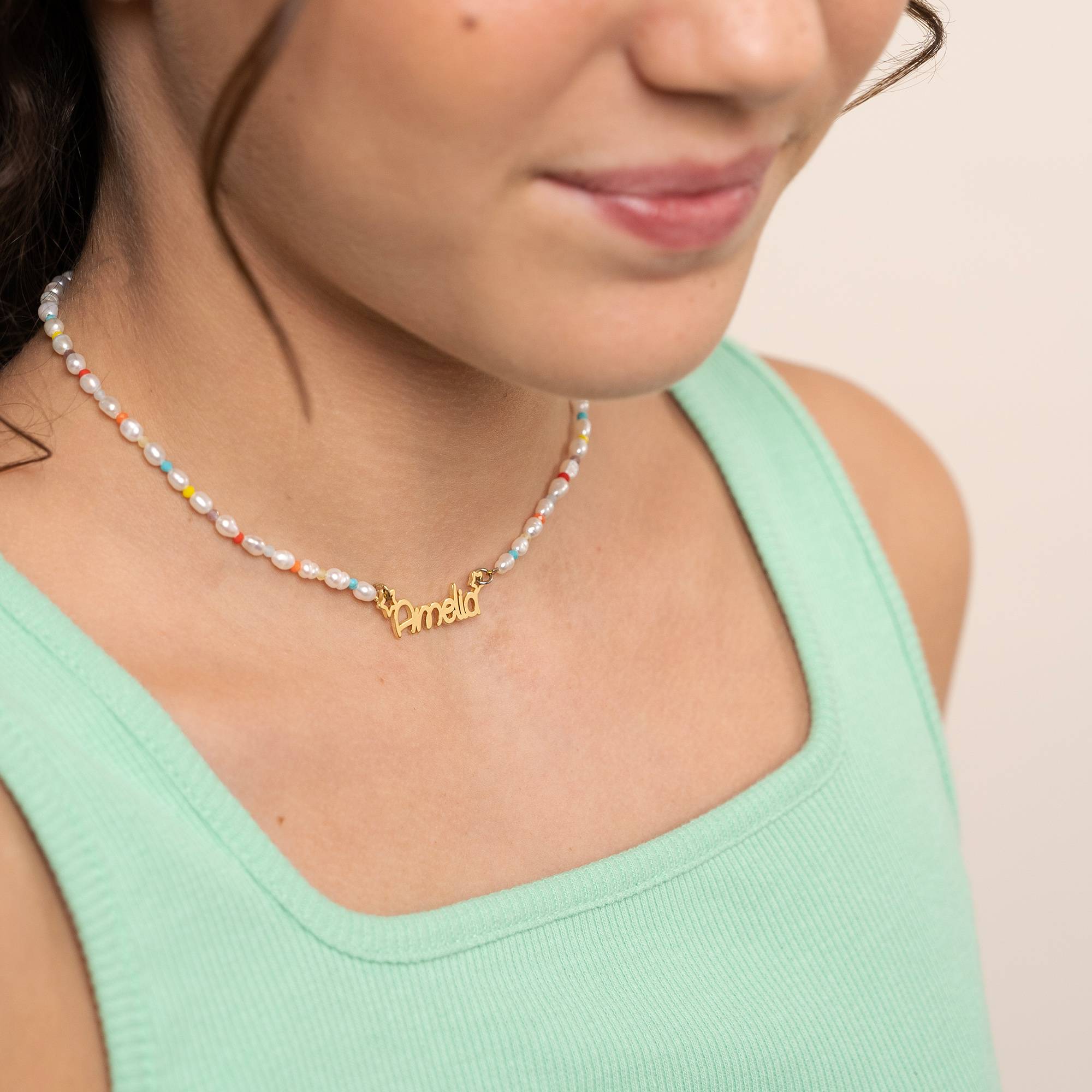 Pearl Candy Girls Name Necklace in Vermeil-4 product photo