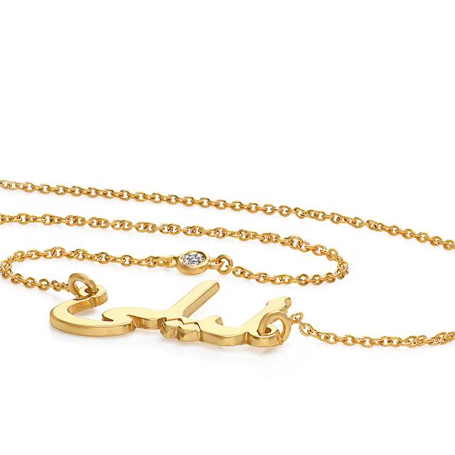Personalized Arabic Name Necklace with Diamond on the Chain in 18K Gold