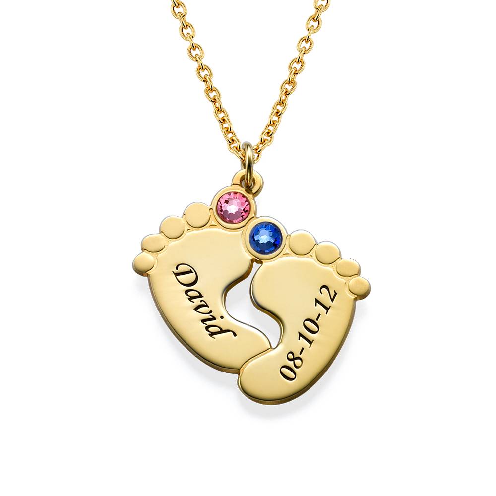 Personalized Baby Feet Necklace with Birthstones in 18K Gold Vermeil-3 product photo