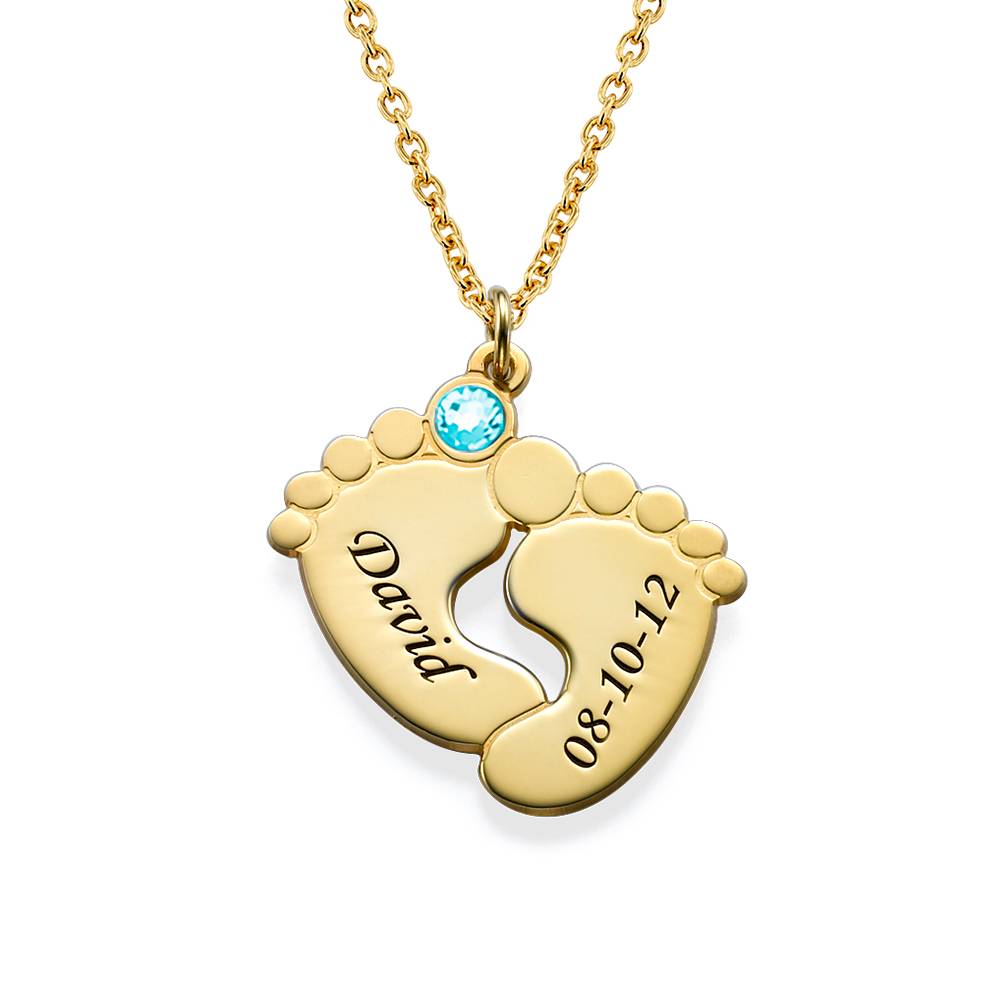 Gepersonaliseerde Babyvoetjes Ketting met Geboortestenen in Goud Vermeil