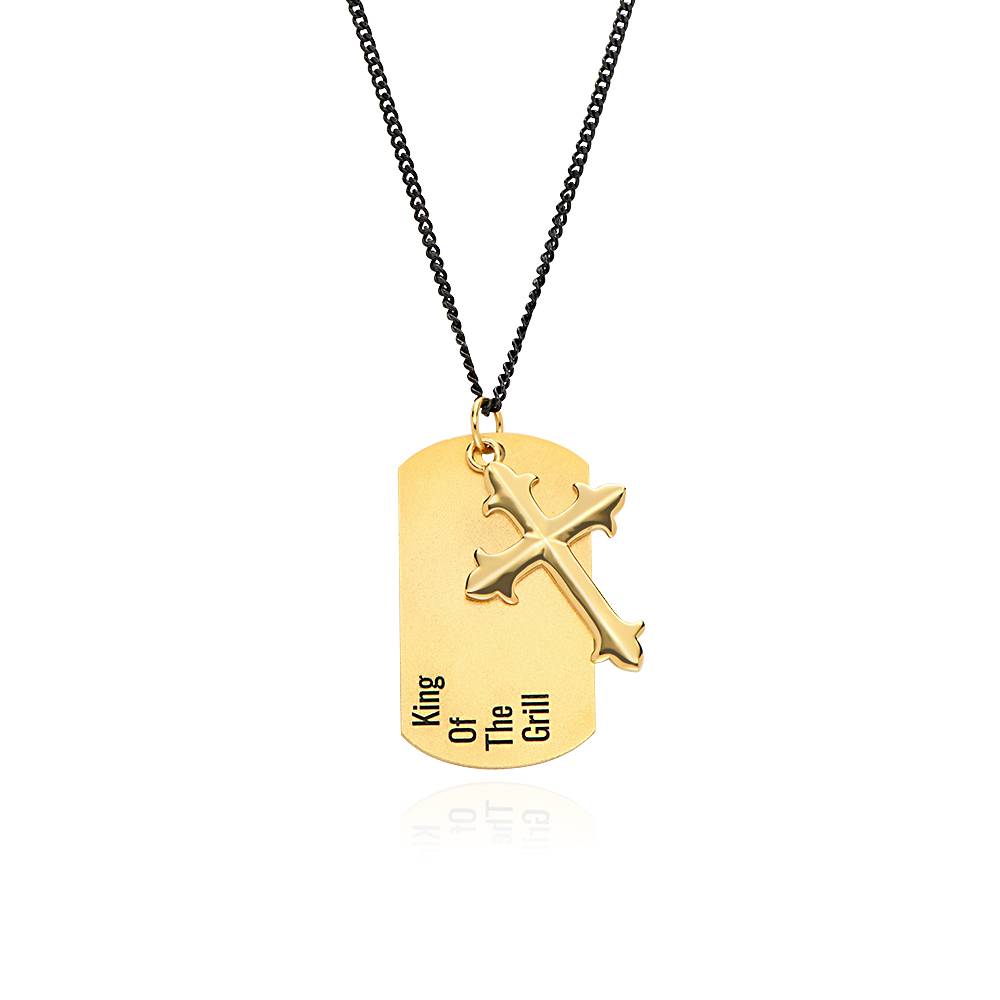 Personalized Cross Dog Tag Necklace for Men in 18K Gold Plating-3 product photo