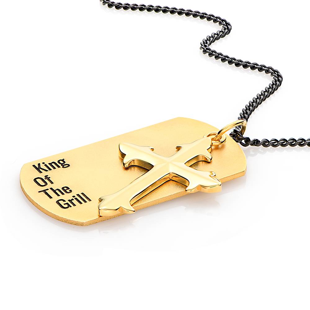 Personalized Cross Dog Tag Necklace for Men in 18K Gold Plating product photo