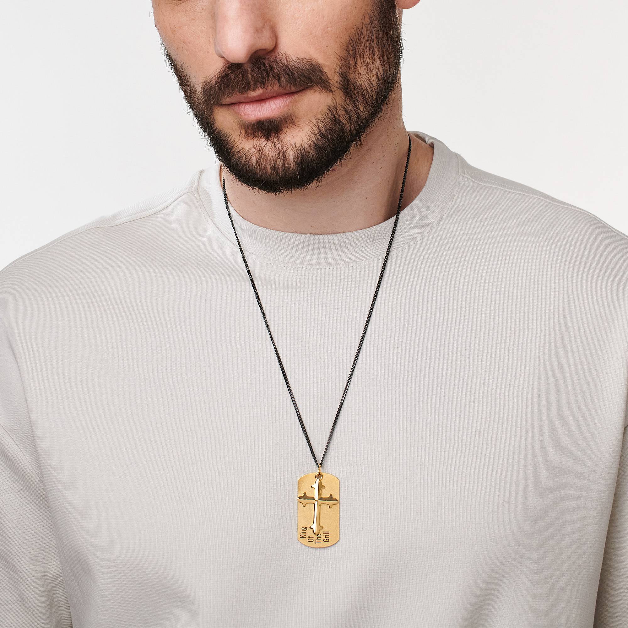 Personalized Cross Dog Tag Necklace for Men in 18K Gold Plating-4 product photo
