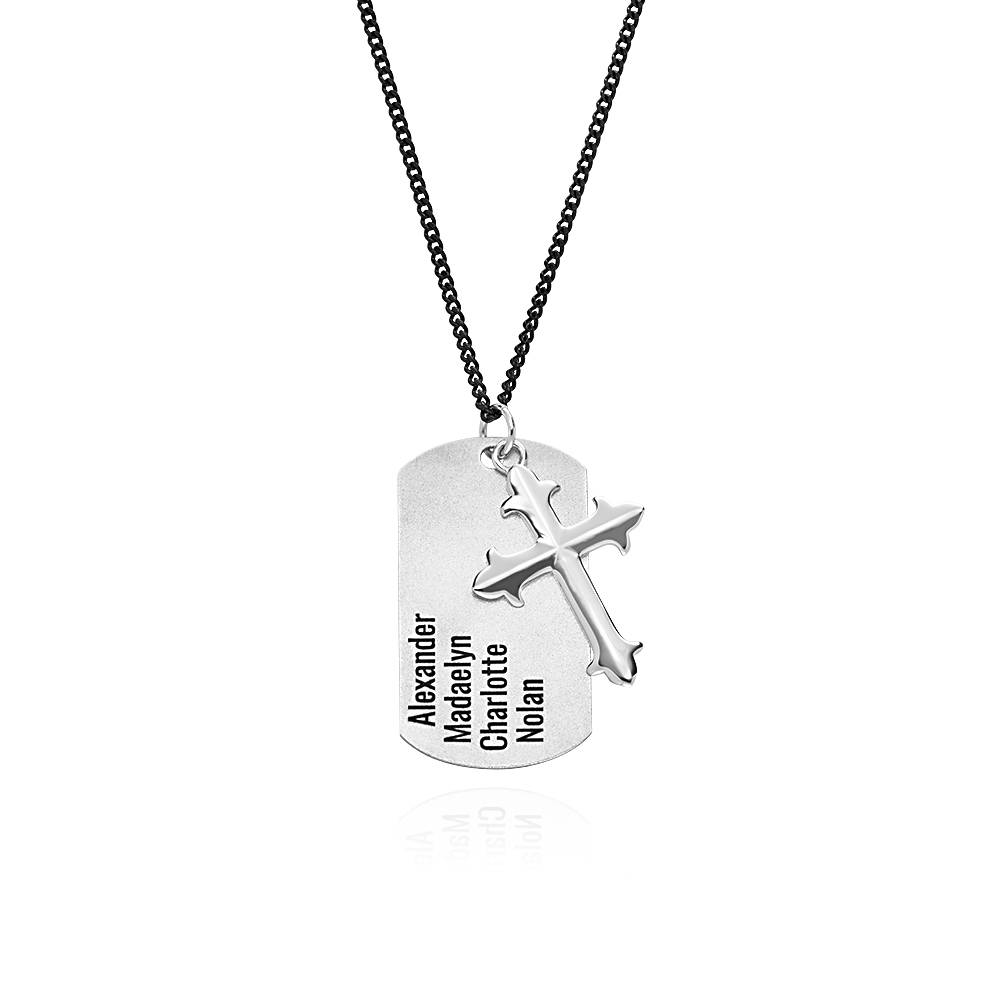 Personalized Cross Dog Tag Necklace for Men in Sterling Silver product photo