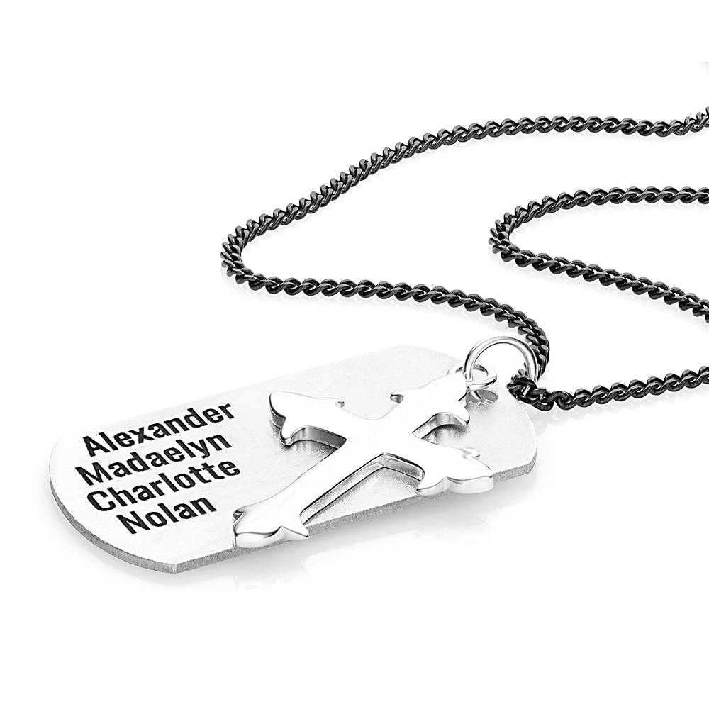 Personalized Cross Dog Tag Necklace for Men in Sterling Silver-1 product photo