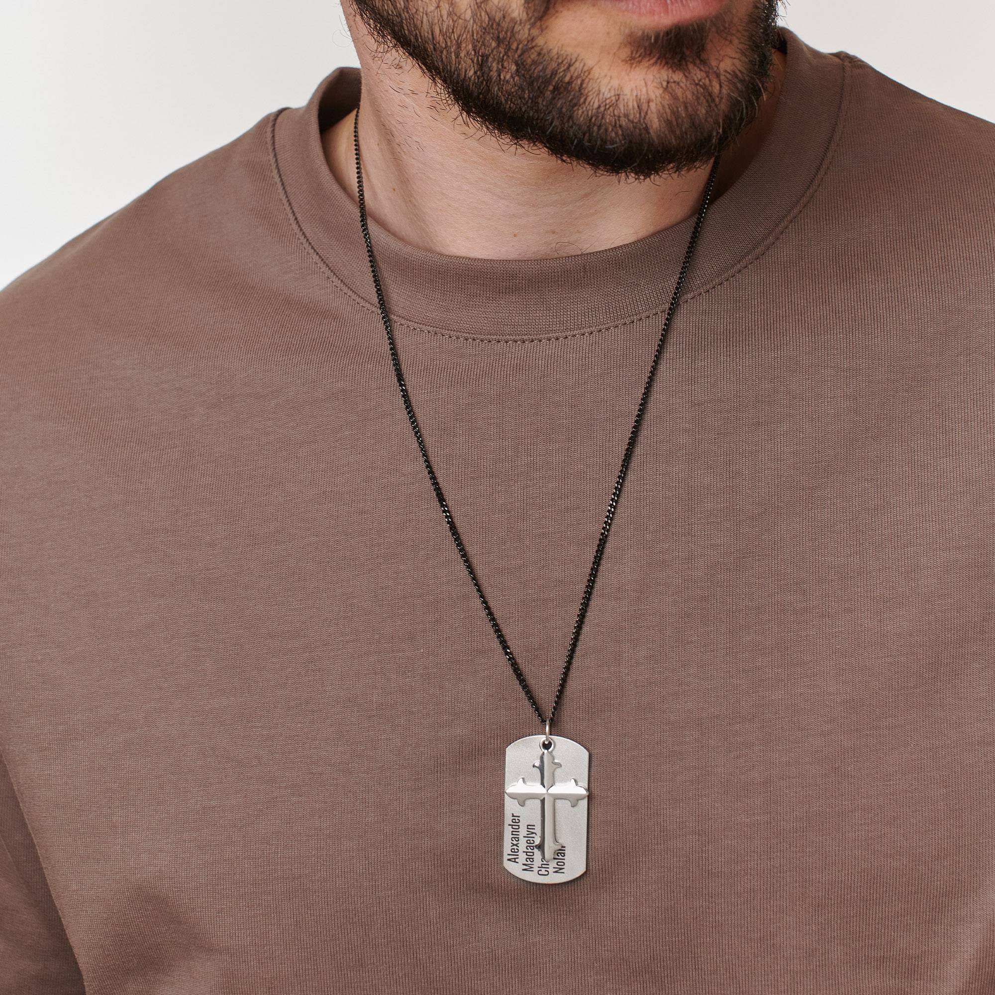 Personalized Cross Dog Tag Necklace for Men in Sterling Silver-3 product photo
