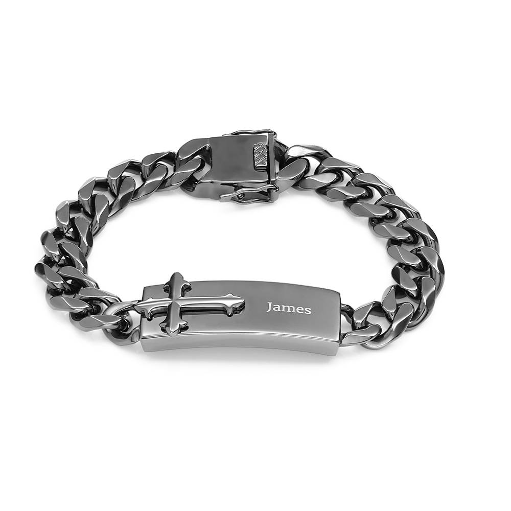 Personalized Cross ID Bracelet for Men in Gunmetal product photo