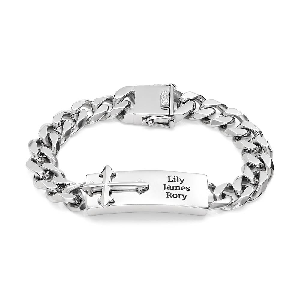 Personalized Cross ID Bracelet for Men in Stainless Steel-1 product photo