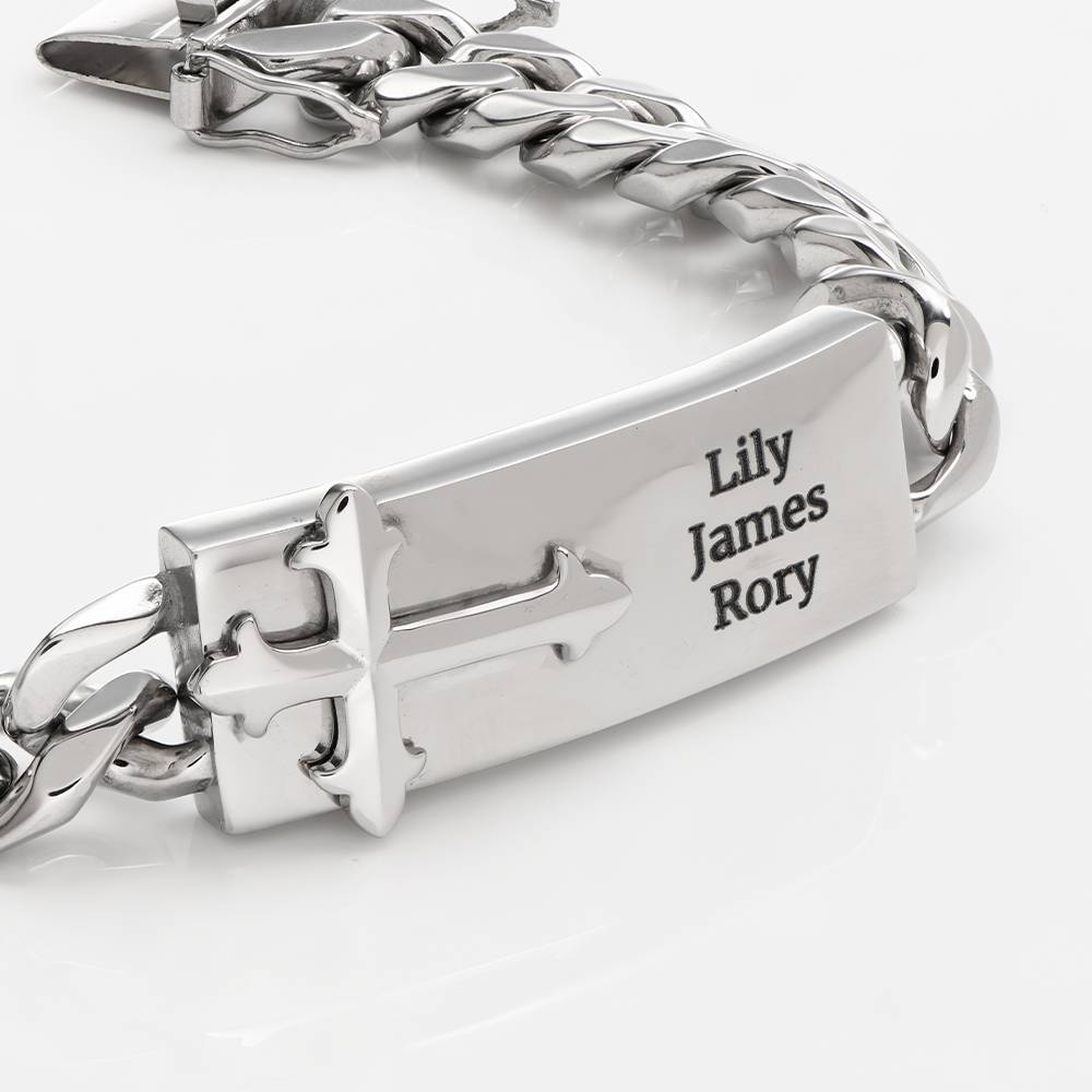 Personalized Cross ID Bracelet for Men in Stainless Steel-4 product photo
