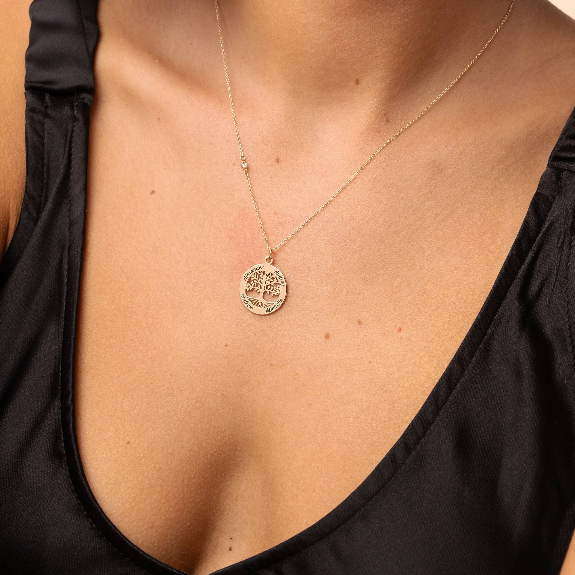 Personalized Family Tree Necklace with Diamond in 14K Yellow Gold-1 product photo