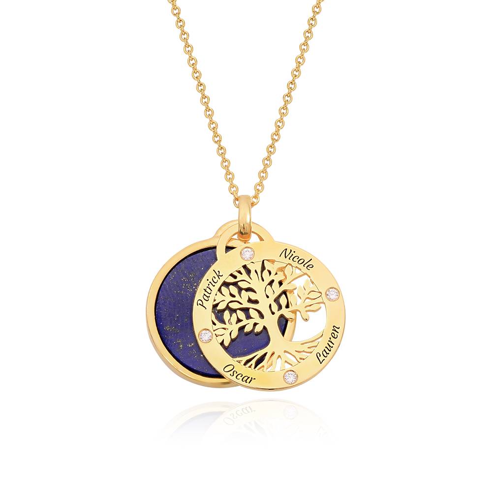 Personalized Family Tree Necklace with Semi-Precious Stone and Diamonds in 18K Gold Plating product photo