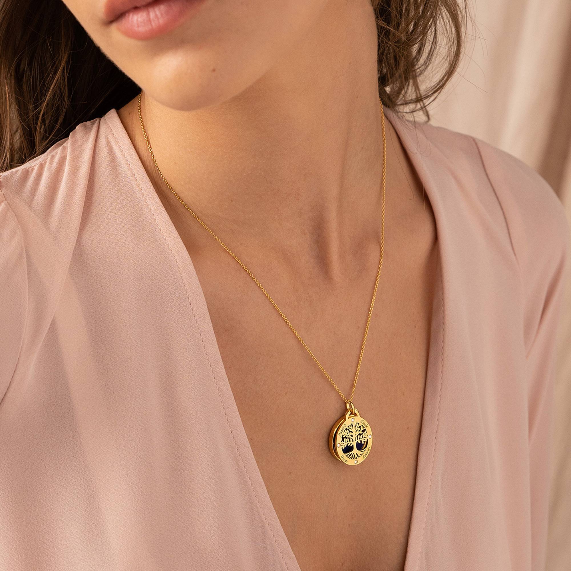 Collar Árbol Genealógico Personalizado con piedra semipreciosa y diamantes en baño de oro de 18 quilates foto de producto