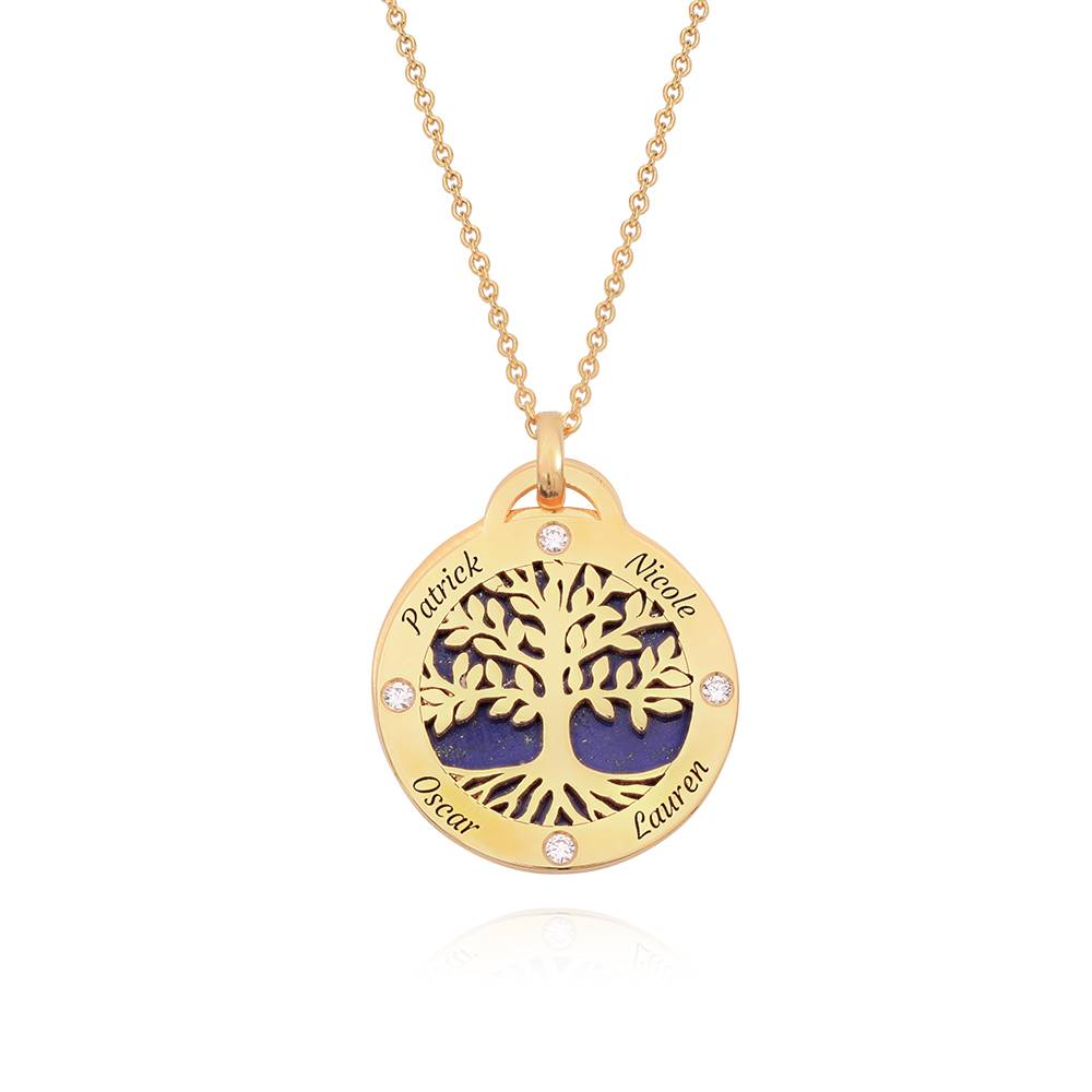 Personalized Family Tree Necklace with Semi-Precious Stone and Diamonds in 18K Gold Plating-3 product photo