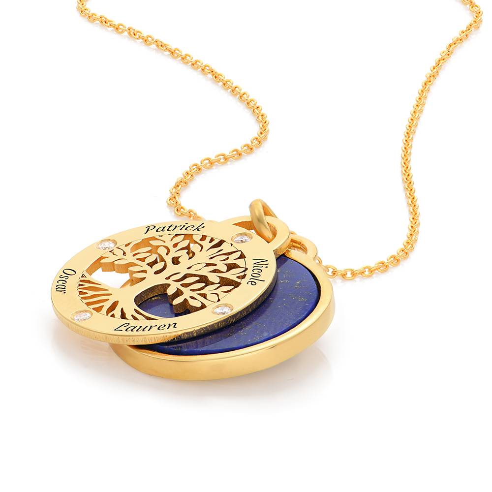 Personalized Family Tree Necklace with Semi-Precious Stone and Diamonds in 18K Gold Plating-1 product photo