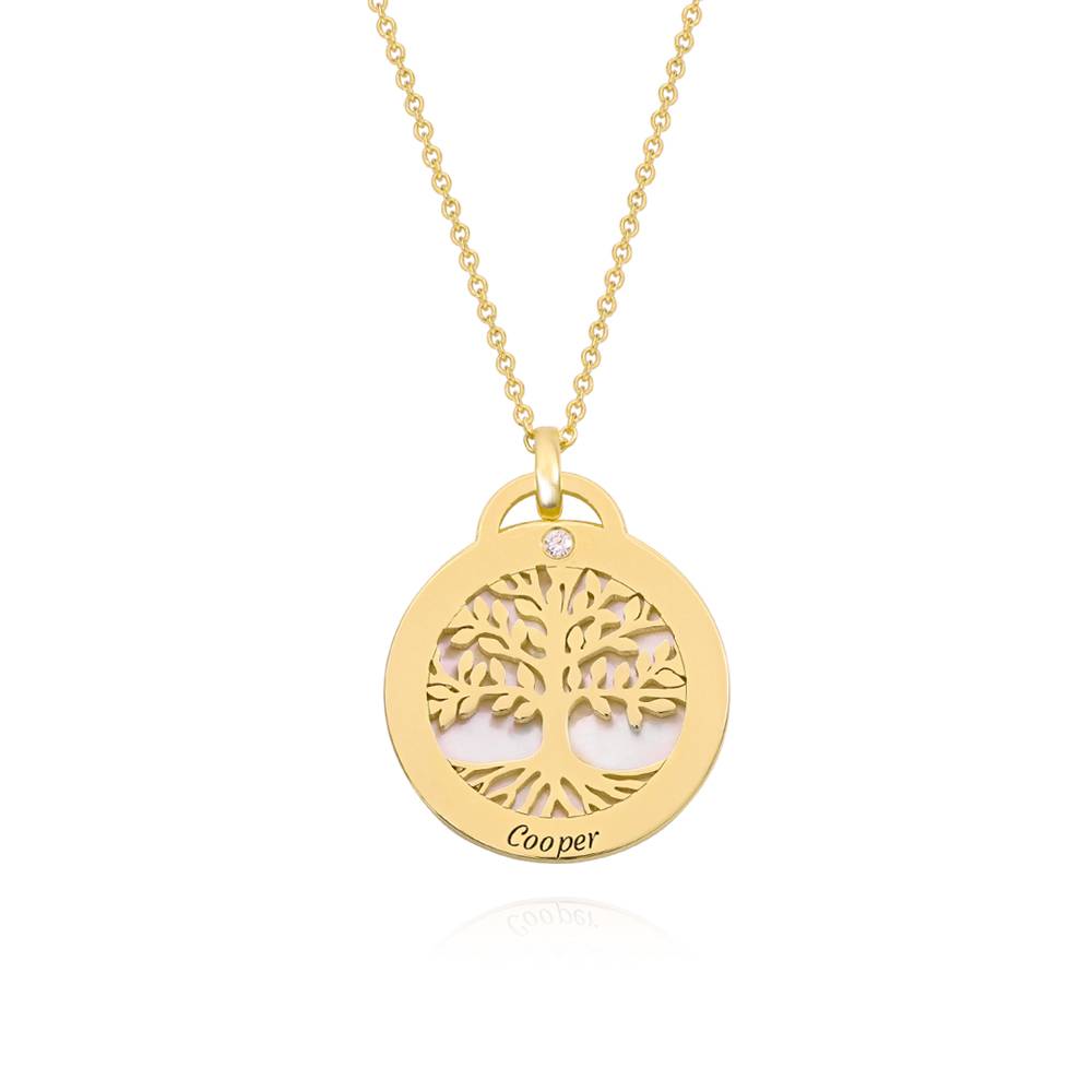 Personalized Family Tree Necklace with Semi-Precious Stone and Diamonds in 18K Gold Vermeil-1 product photo
