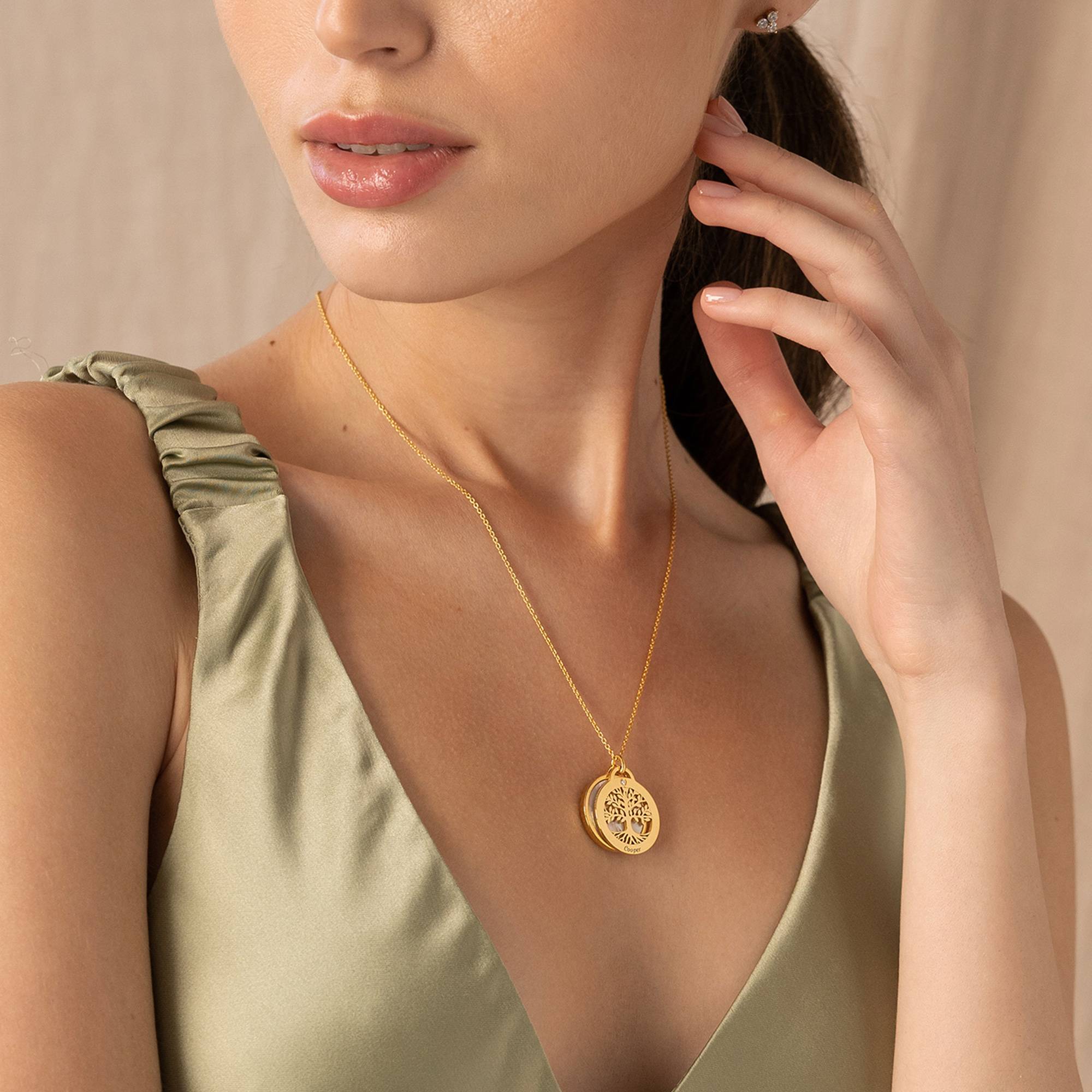 Collar Árbol Genealógico Personalizado con piedra semipreciosa y diamantes en baño de oro de 18 quilates-7 foto de producto