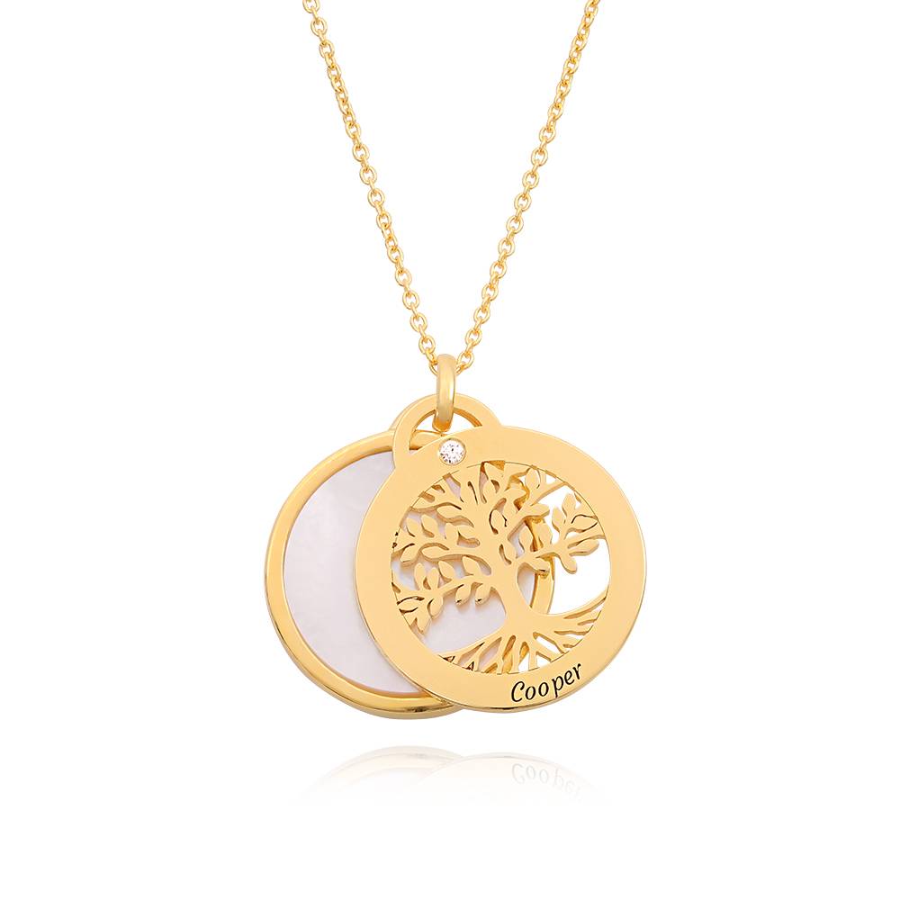 Personalized Family Tree Necklace with Semi-Precious Stone and Diamonds in 18K Gold Vermeil-2 product photo