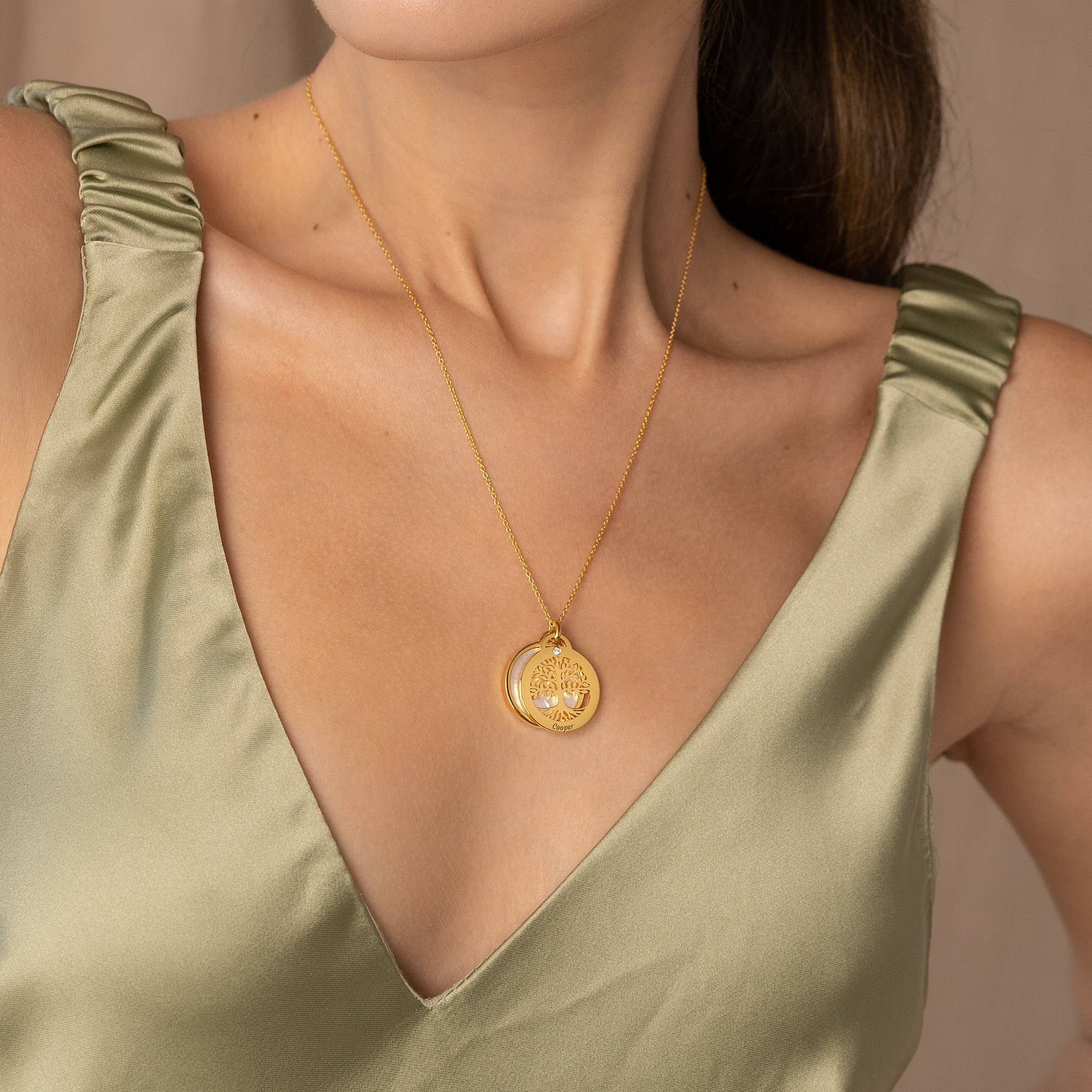 Collar Árbol Genealógico Personalizado con piedra semipreciosa y diamantes en baño de oro de 18 quilates-4 foto de producto