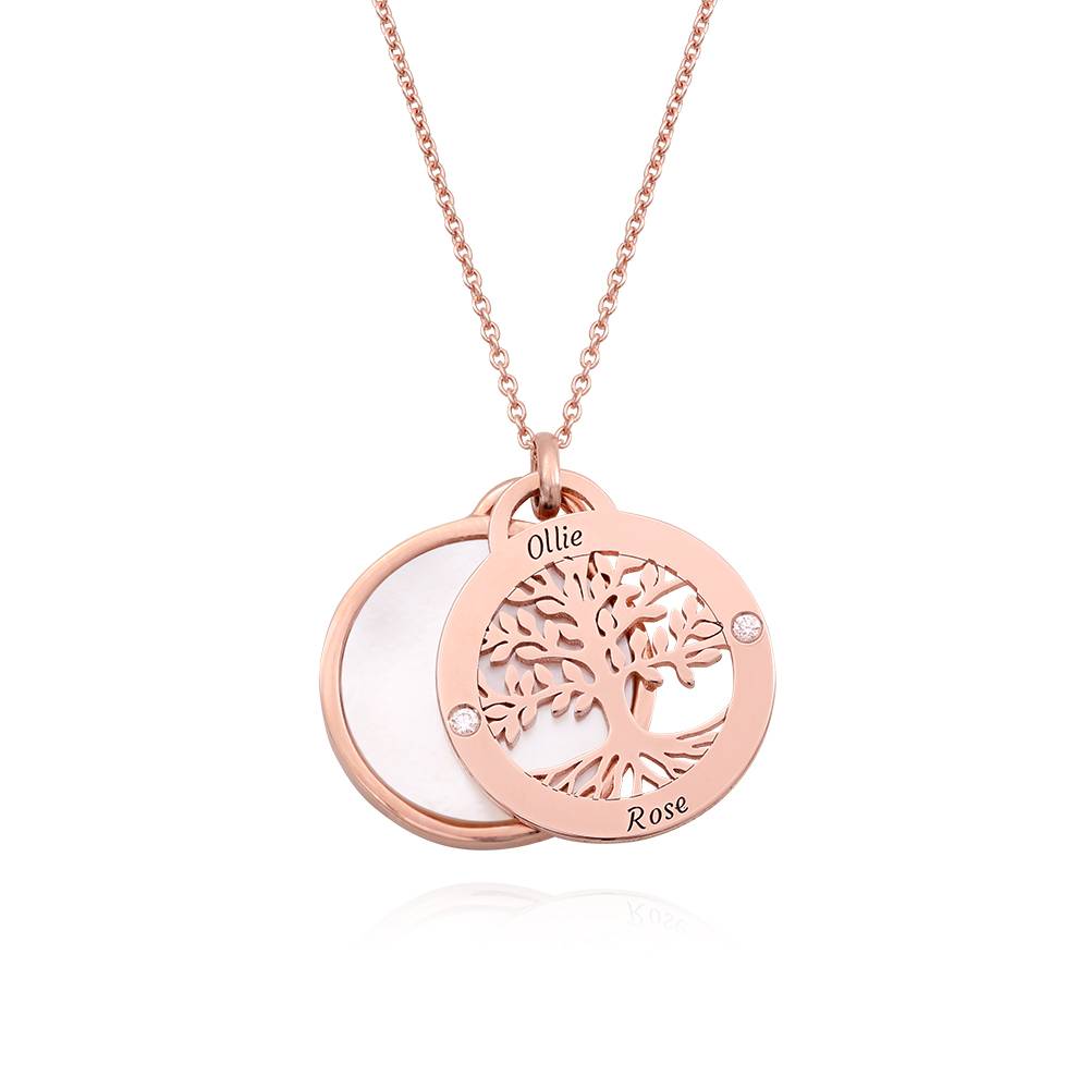 Personalisierte Familienbaum Halskette mit Halbedelstein und Diamanten - 750er rosé vergoldetes Silber-3 Produktfoto