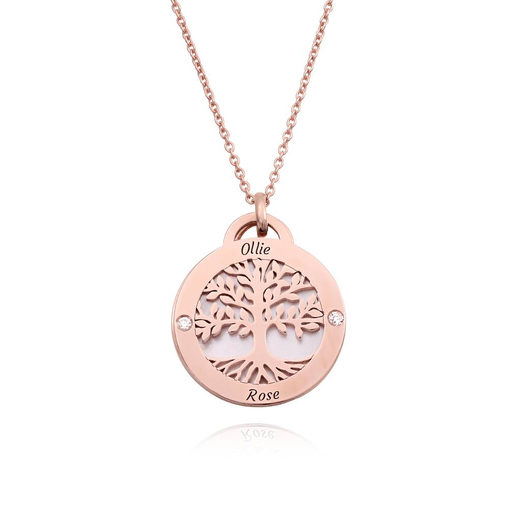 Personalized Family Tree Necklace with Semi-Precious Stone and Diamonds in 18K Rose Gold Plating-5 product photo