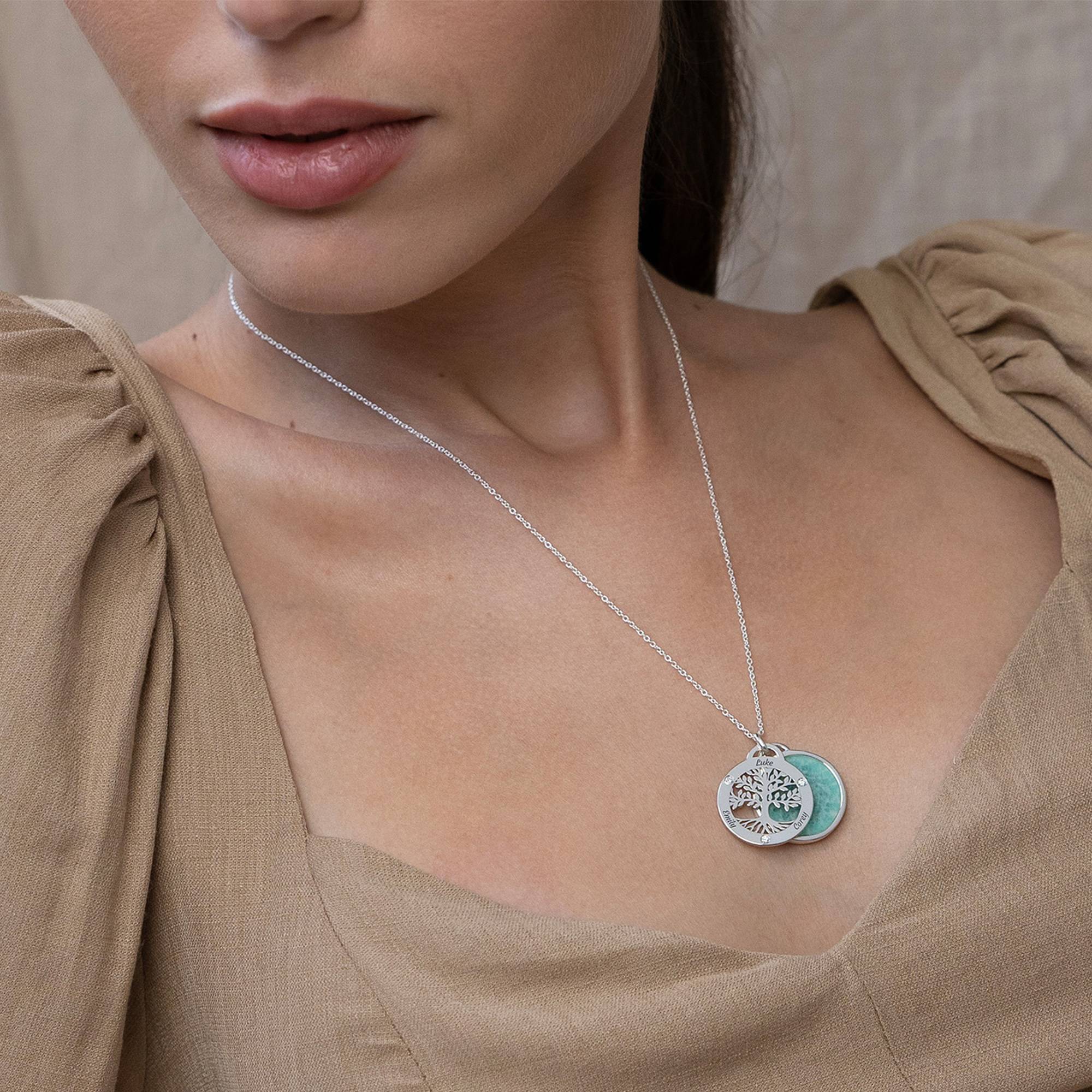 Personalisierte Familienbaum-Halskette mit Halbedelstein und Diamanten - 925er Sterlingsilber-6 Produktfoto