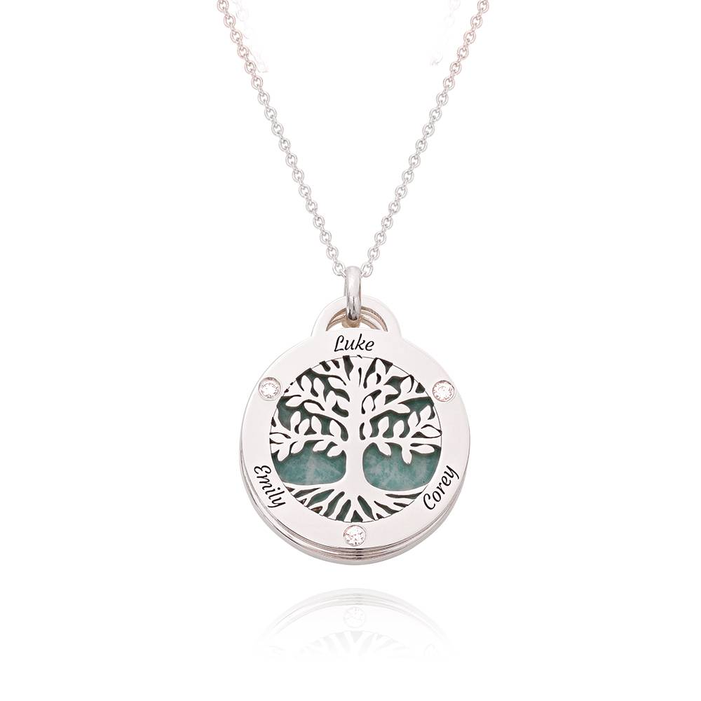 Personalized Family Tree Necklace with Semi-Precious Stone and Diamonds in Sterling Silver product photo