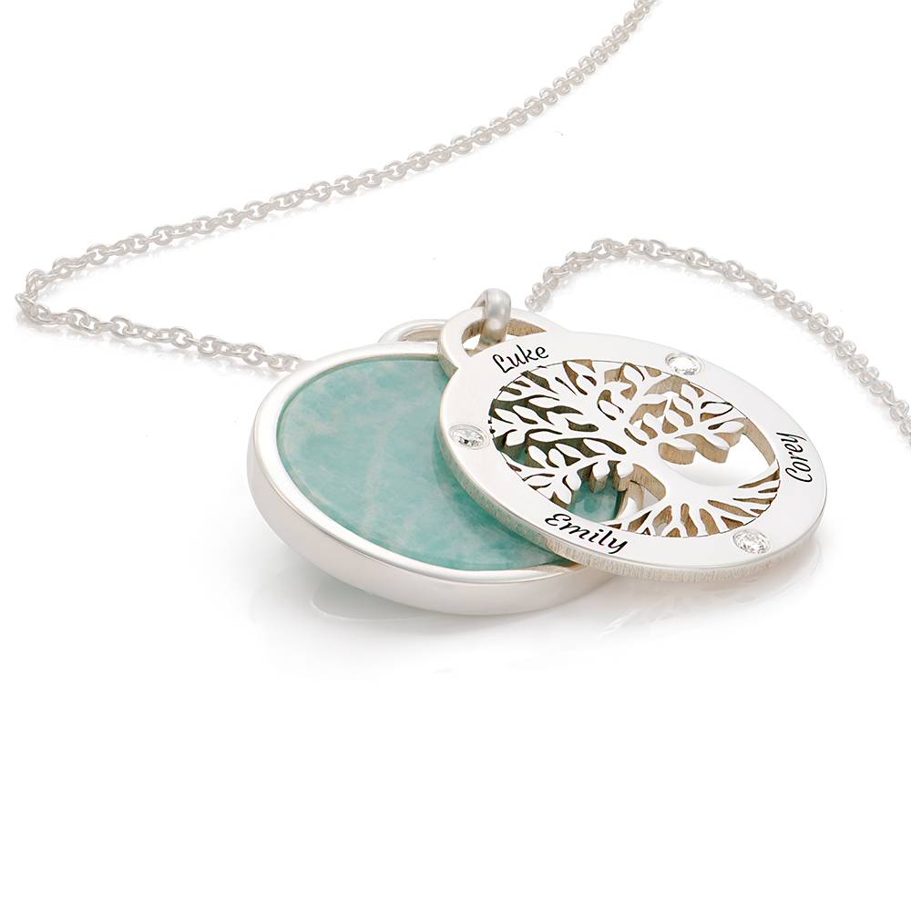 Personalized Family Tree Necklace with Semi-Precious Stone and Diamonds in Sterling Silver-3 product photo
