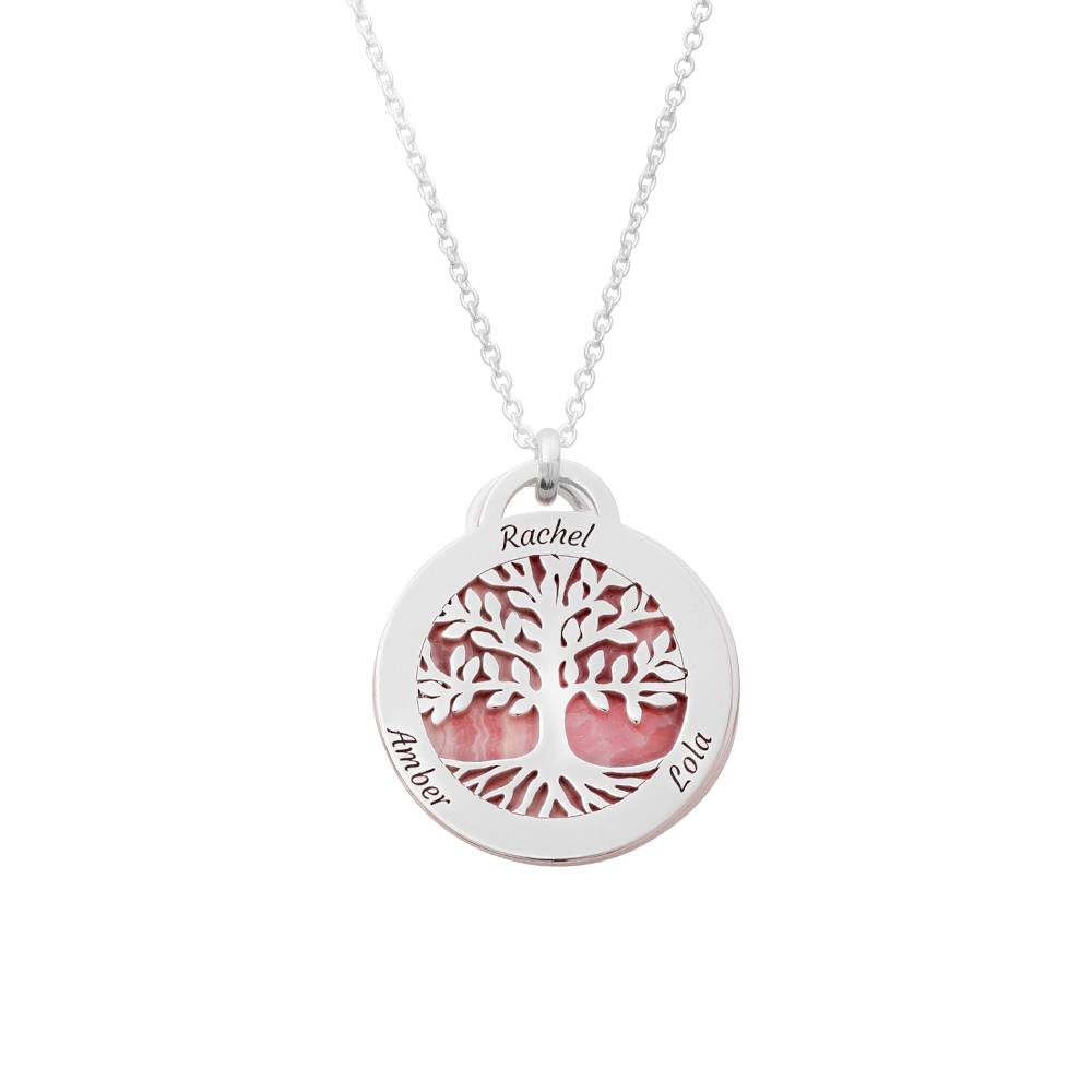 Personalized Family Tree Necklace with Semi-Precious Stone in Sterling Silver product photo