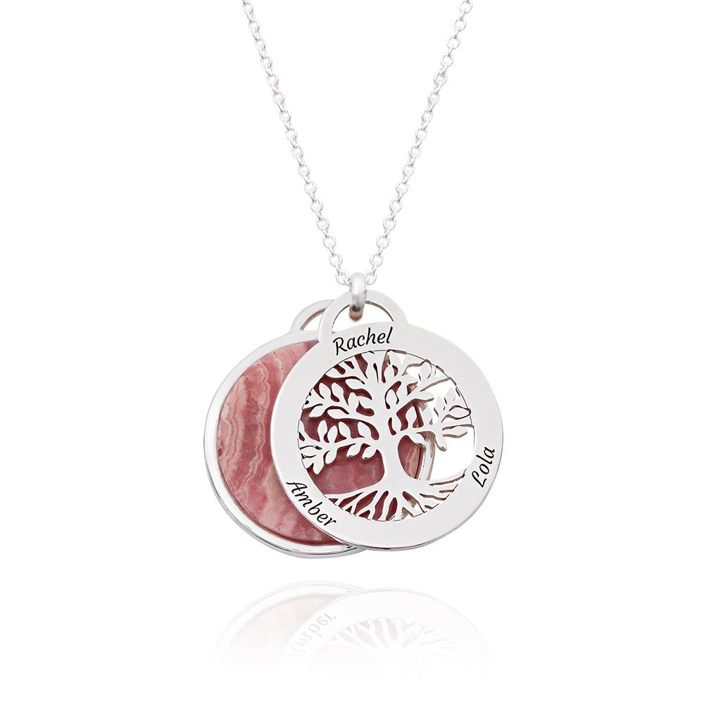 Personalized Family Tree Necklace with Semi-Precious Stone in Sterling Silver-9 product photo