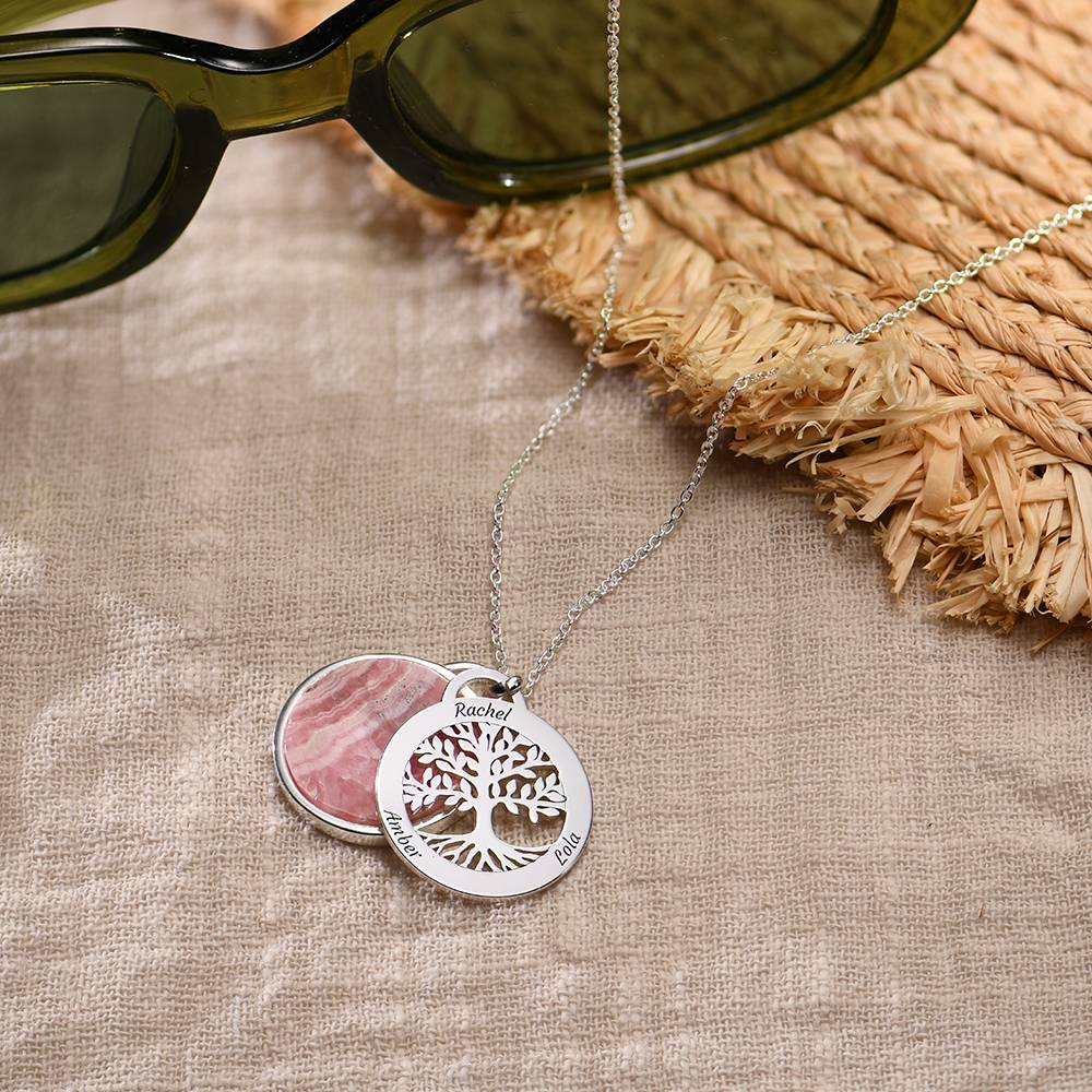 Personalized Family Tree Necklace with Semi-Precious Stone in Sterling Silver-1 product photo